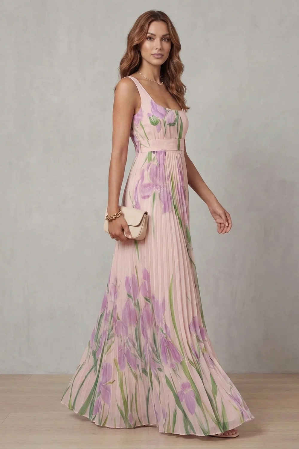 Viviana | Pleated Floral Watercolour Maxi Dress