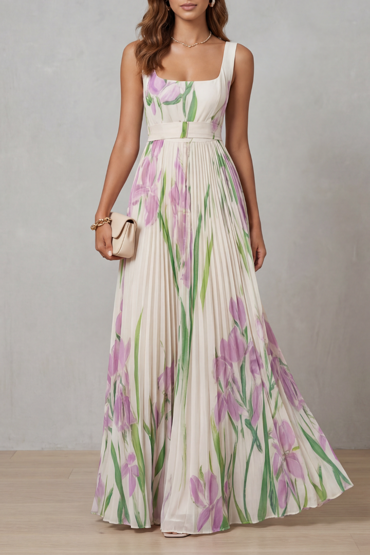 Viviana | Pleated Floral Watercolour Maxi Dress