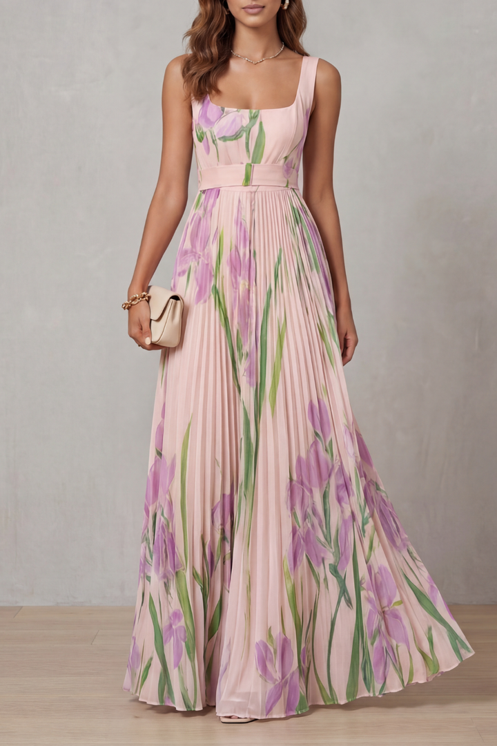 Viviana | Pleated Floral Watercolour Maxi Dress