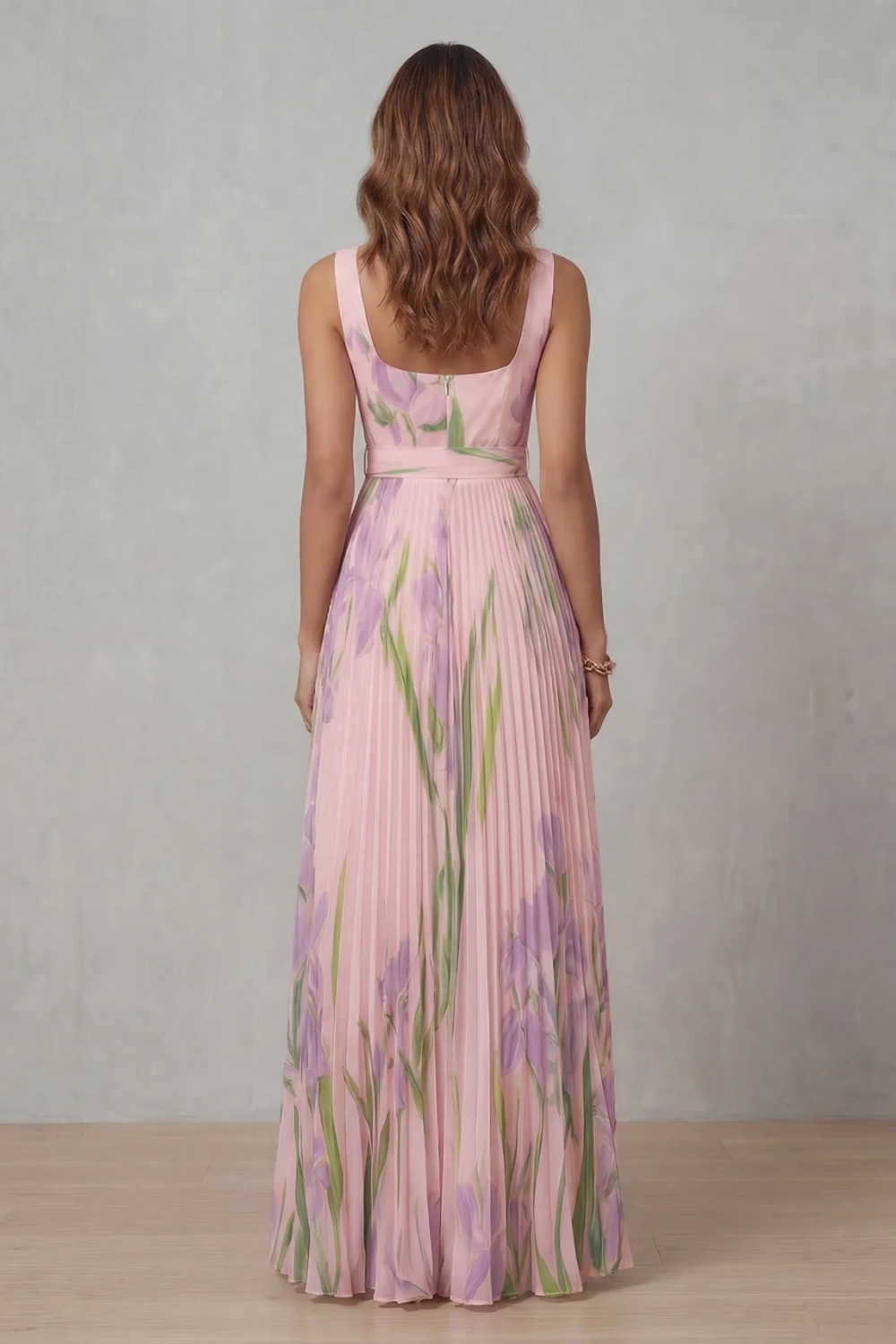 Viviana | Pleated Floral Watercolour Maxi Dress