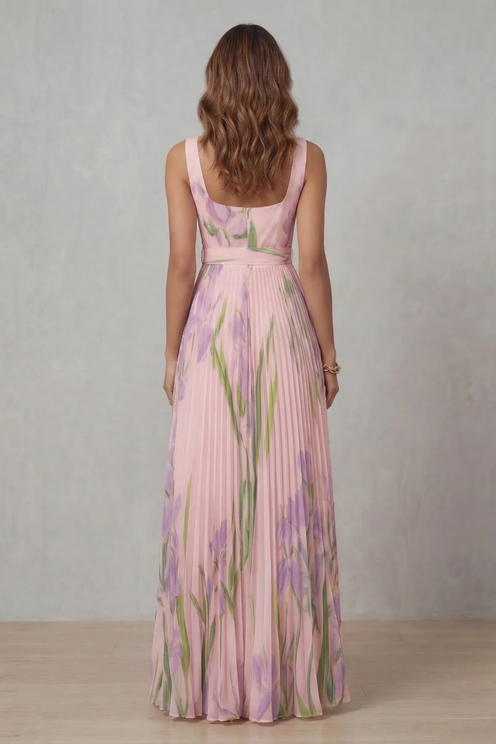 Viviana | Pleated Floral Watercolour Maxi Dress