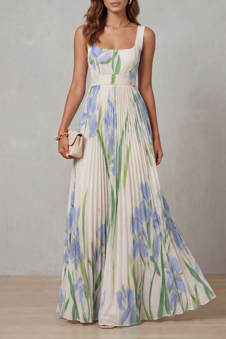 Viviana | Pleated Floral Watercolour Maxi Dress