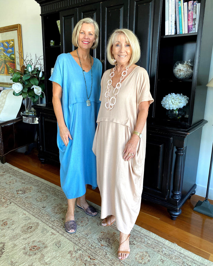Sophia | Draped Linen Midi Dress
