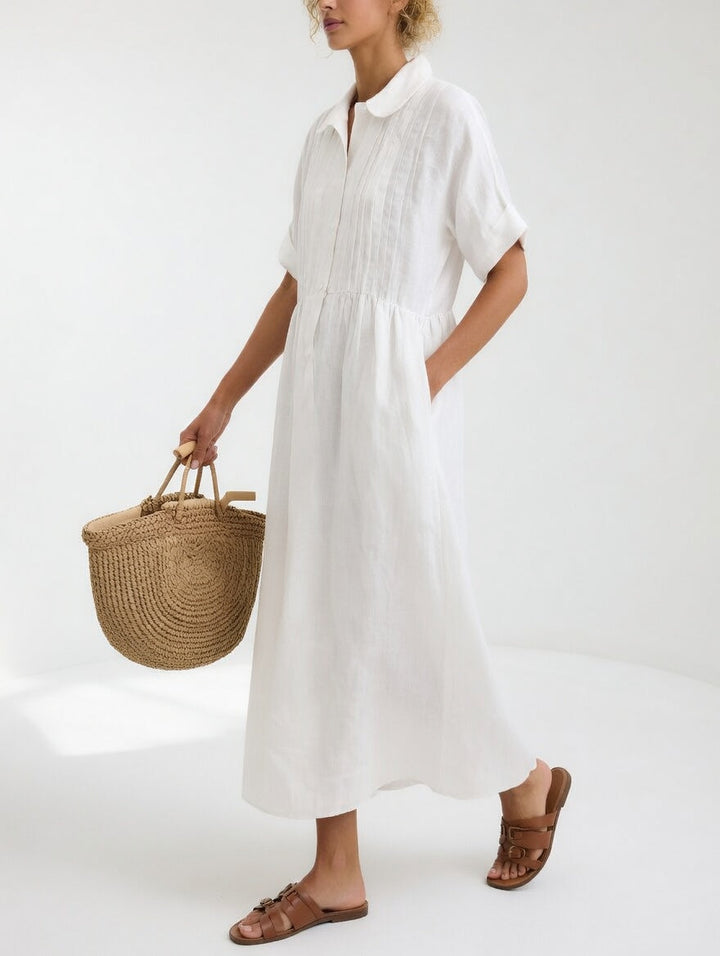 Lysandra flowing cotton shirt dress - White