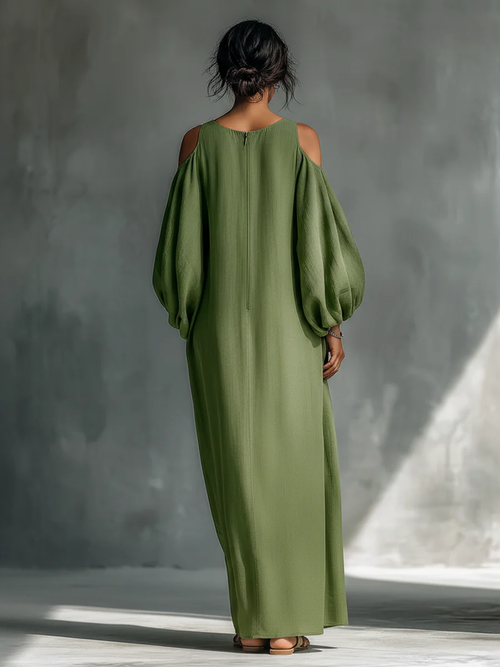 Anika | Green Maxi Dress with Puff Sleeves