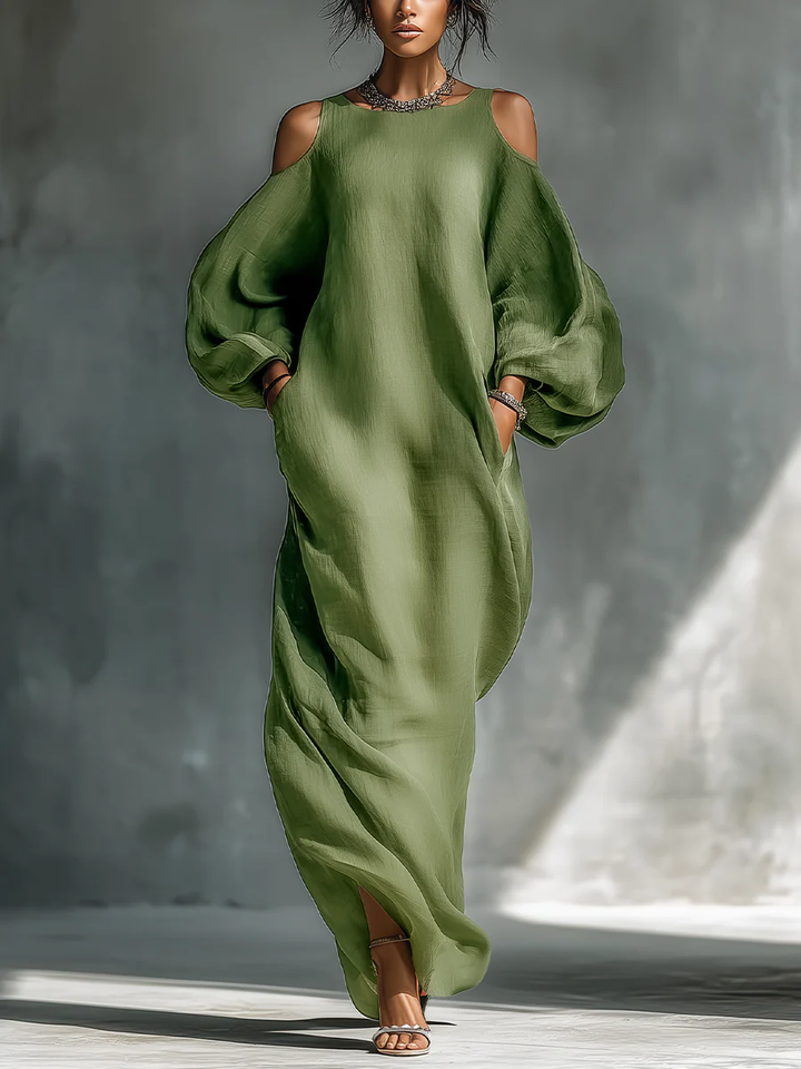 Anika | Green Maxi Dress with Puff Sleeves