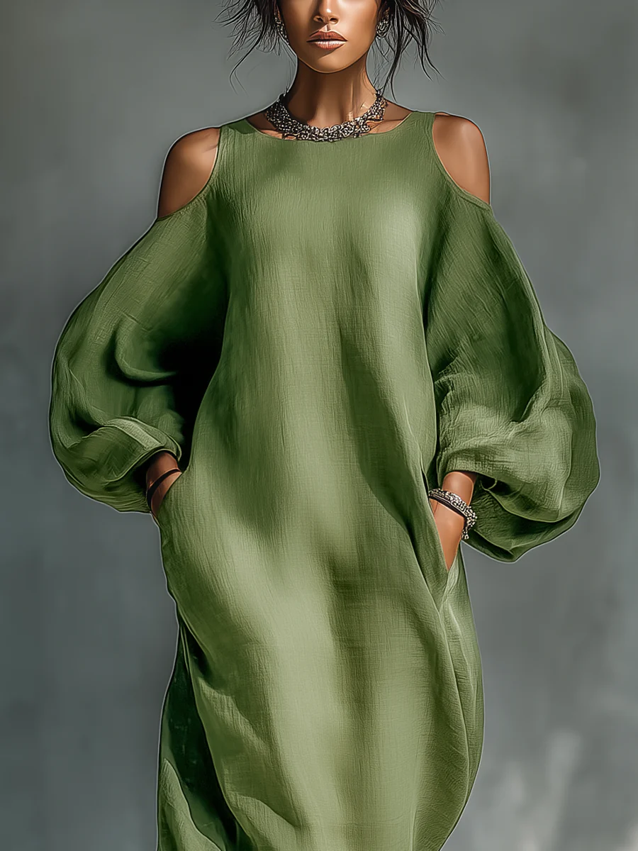 Anika | Green Maxi Dress with Puff Sleeves