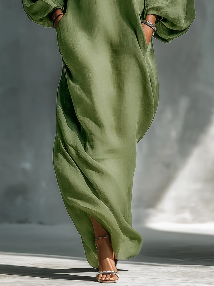 Anika | Green Maxi Dress with Puff Sleeves
