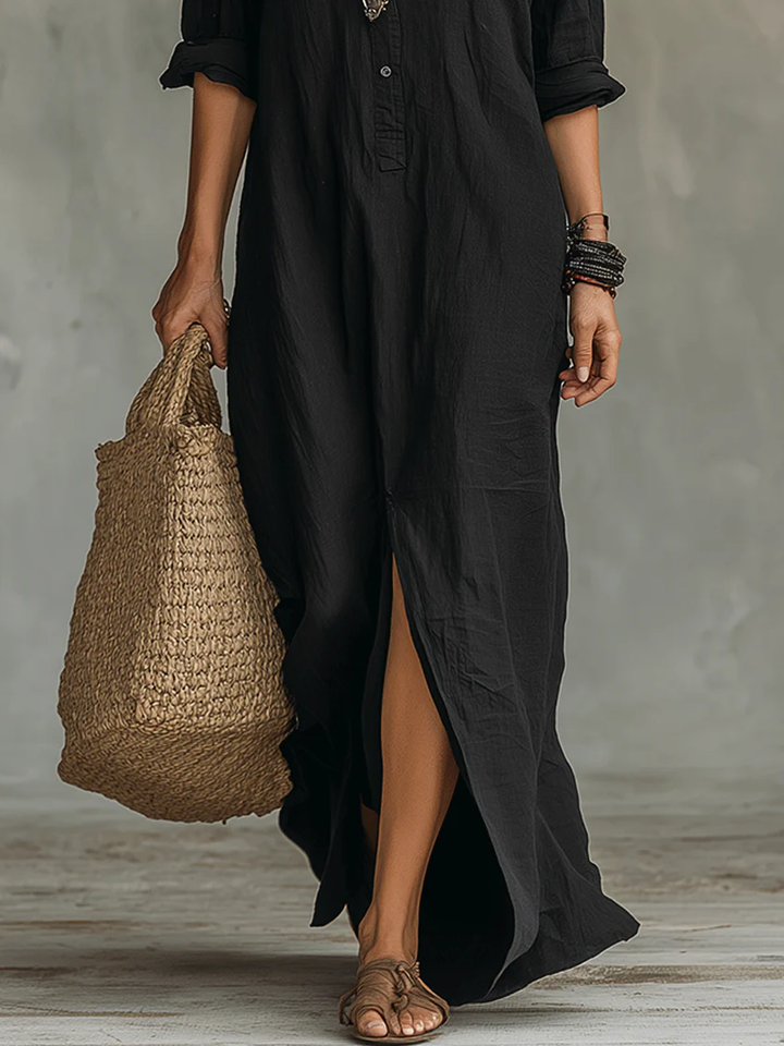 Alessandra | Soft Black Maxi Dress with Buttons