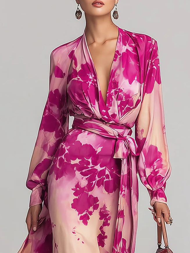 Julia | Floral Maxi Dress with V-Neck and Belt