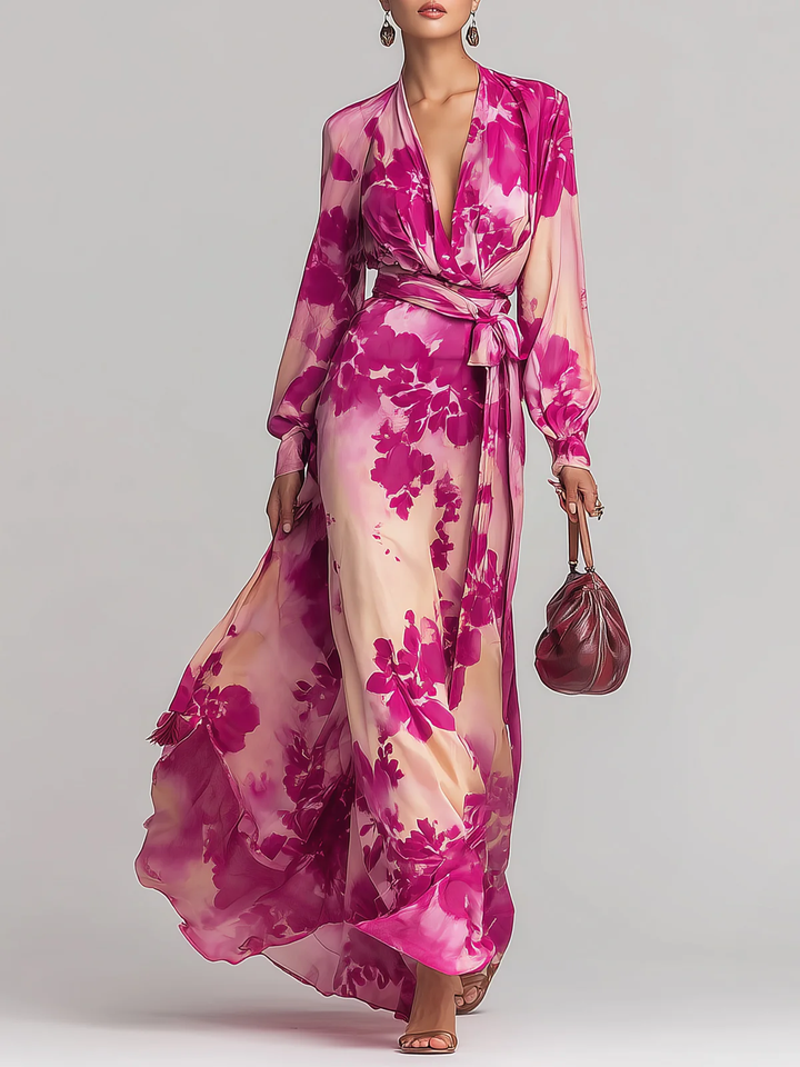 Julia | Floral Maxi Dress with V-Neck and Belt