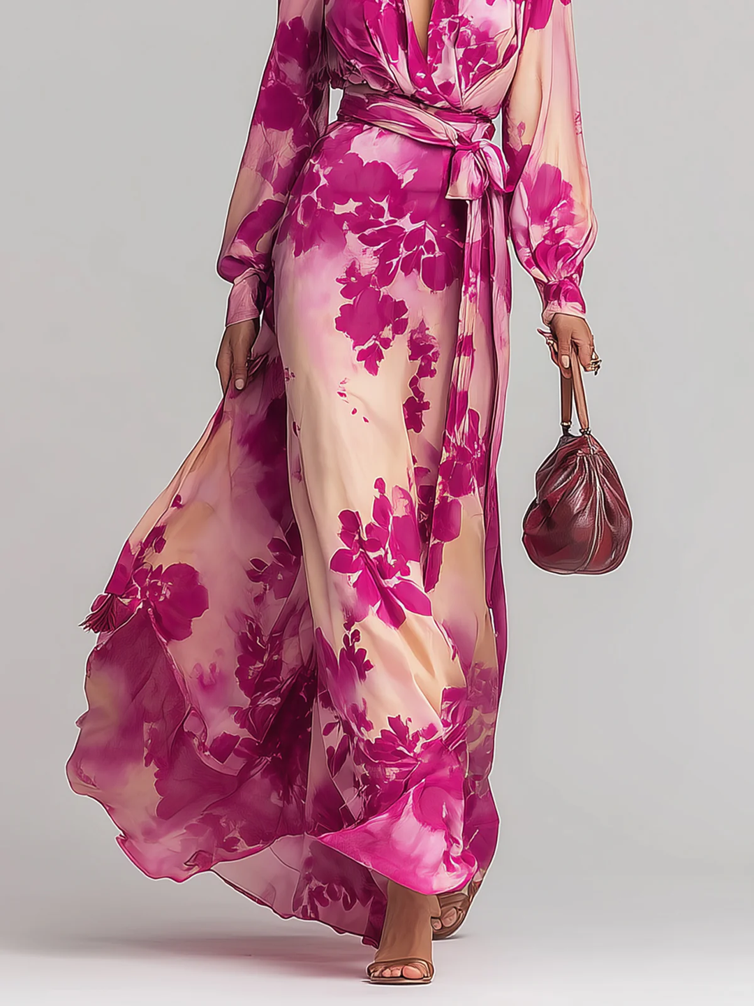 Julia | Floral Maxi Dress with V-Neck and Belt