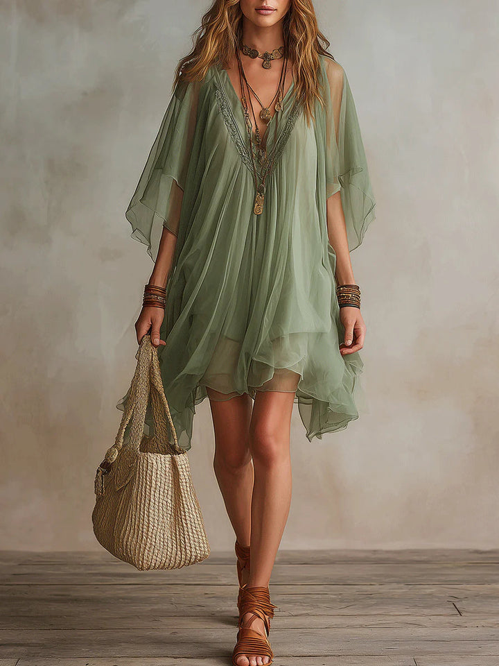 Verdisse | Flowy Green Chiffon Dress