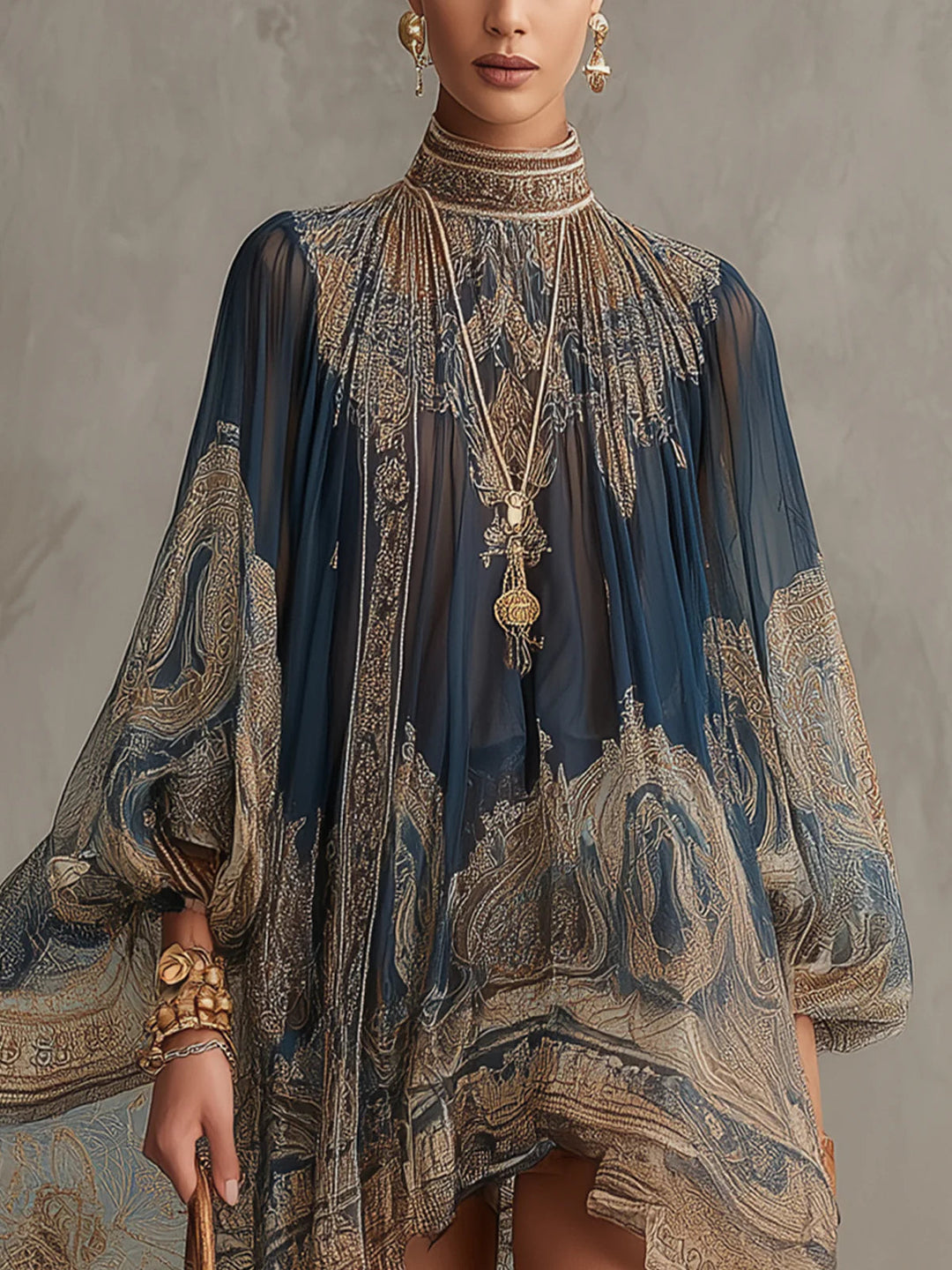 Navessa | Navy Baroque Print Dress
