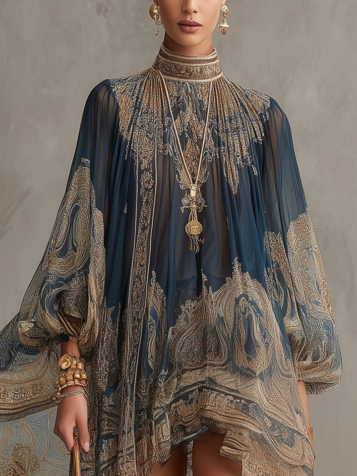 Navessa | Navy Baroque Print Dress