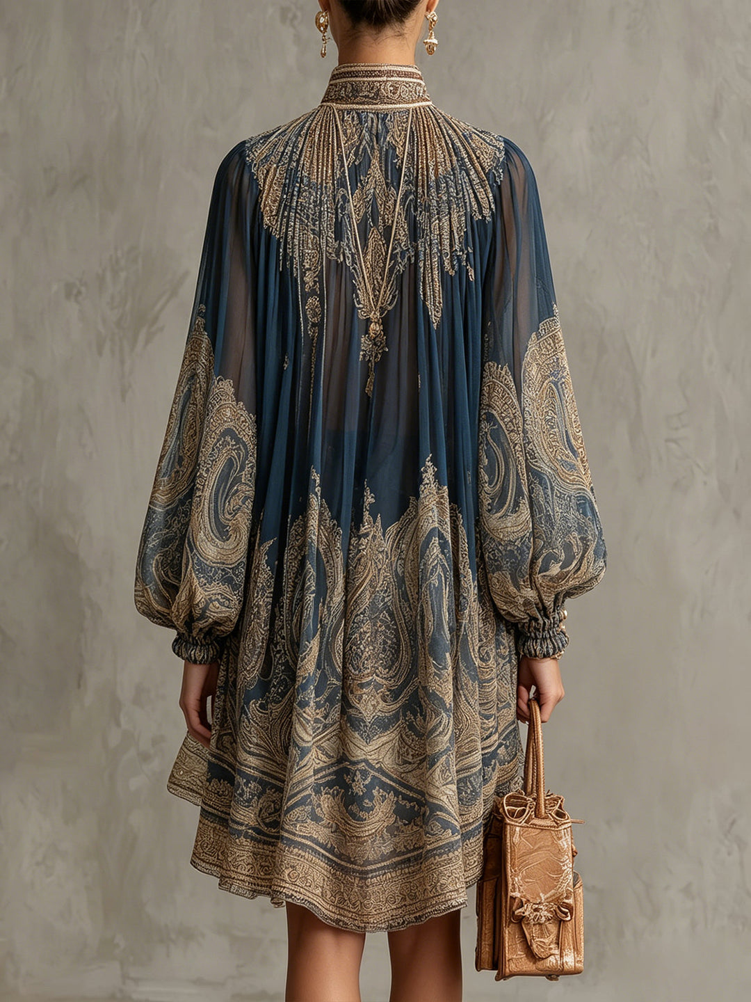 Navessa | Navy Baroque Print Dress