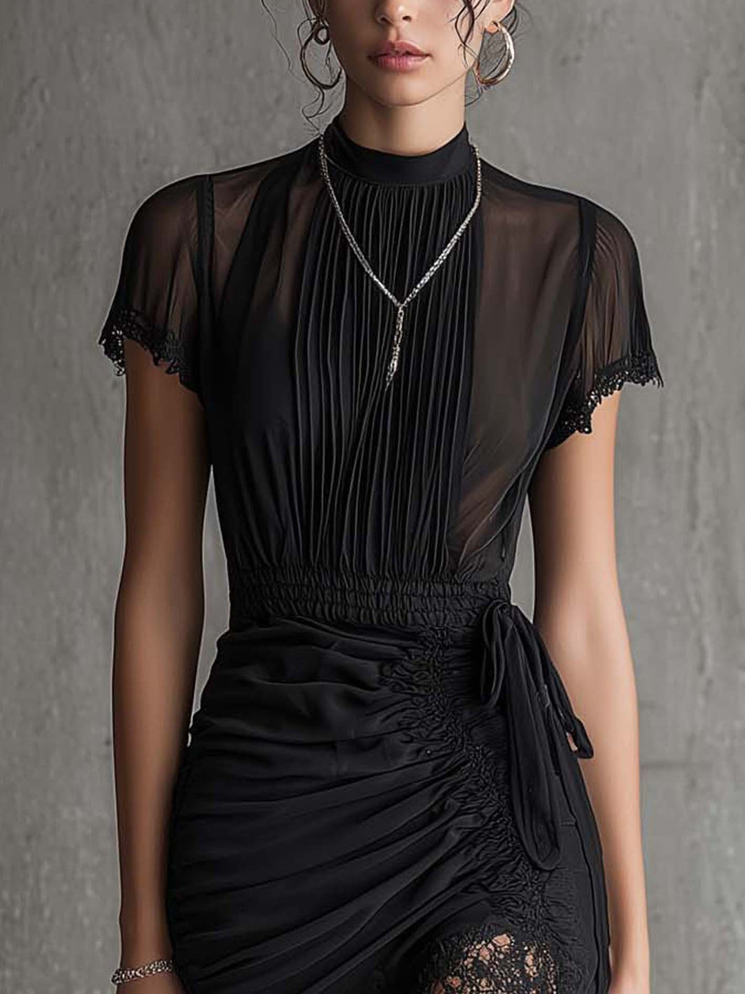 Onyxandra | Black Pleated Chiffon Mini