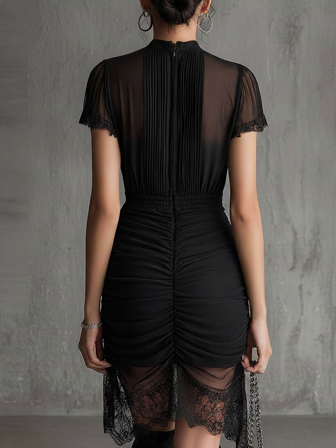 Onyxandra | Black Pleated Chiffon Mini