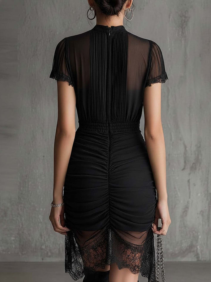 Onyxandra | Black Pleated Chiffon Mini