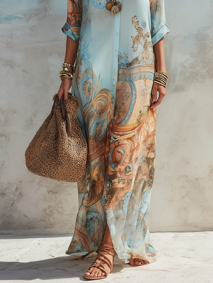 Arabella | Baroque Print Shirt Maxi Dress