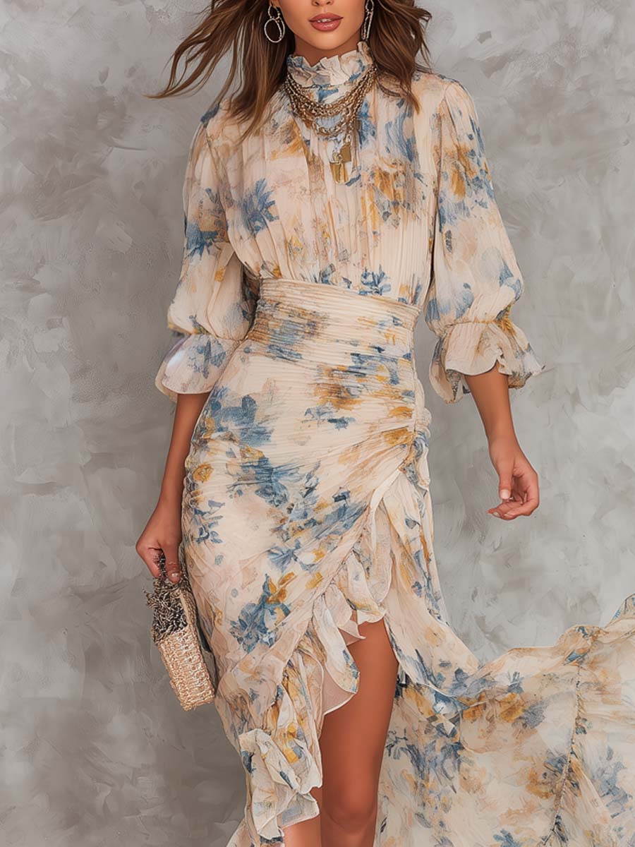 Beatrelle | Beige Floral Chiffon Maxi