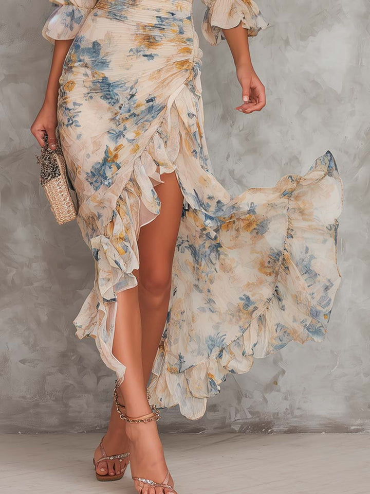 Beatrelle | Beige Floral Chiffon Maxi