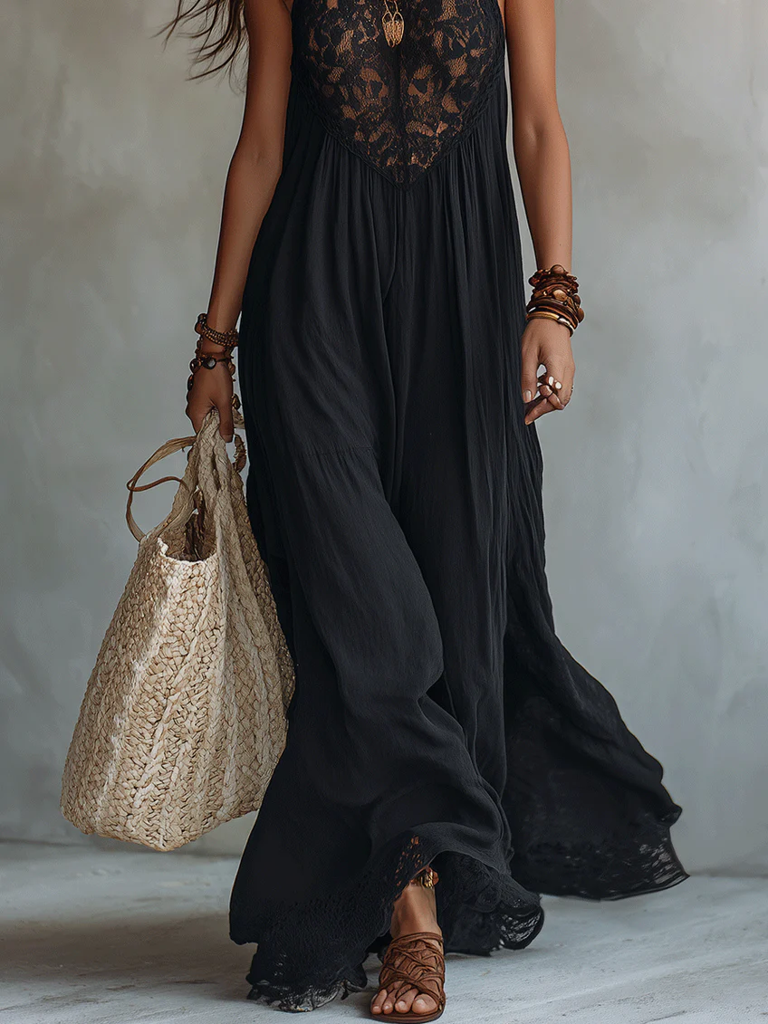 Ebonelle | Black Boho Lace Dress