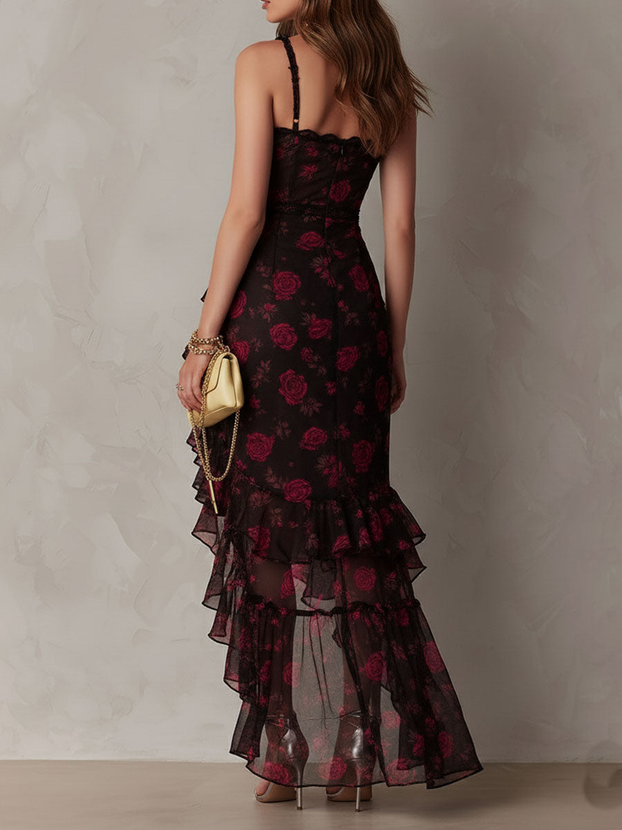 Marisole | Black & Red Floral Dress