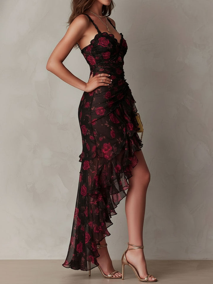 Marisole | Black & Red Floral Dress
