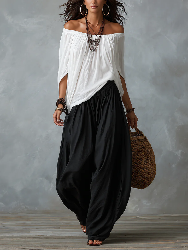 Ivorette | White Off-Shoulder Pants Set
