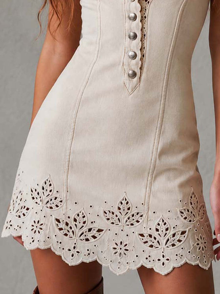 Alice | Ivory Openwork Lace Mini Dress with V-Neck