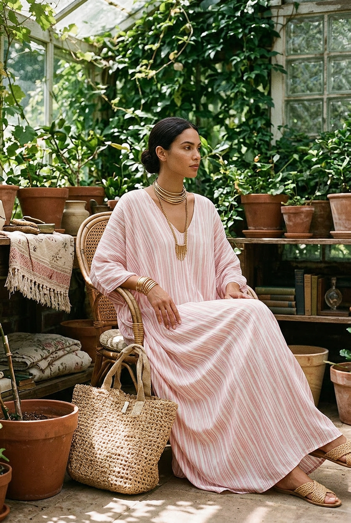 Cleo | Pink Striped Kaftan Dress