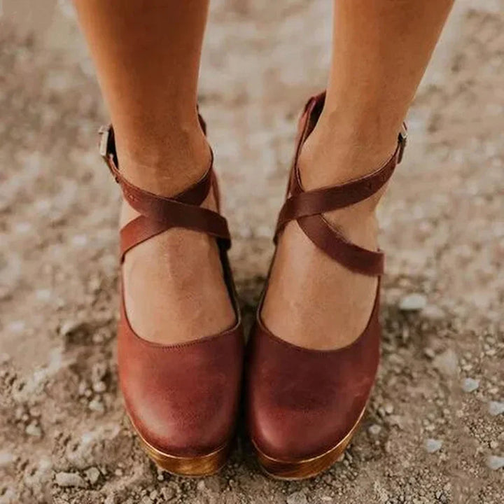 Yara | Wooden Wedge Mary Jane Shoes