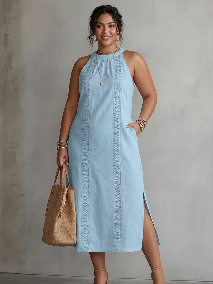 Celine | Sleeveless Lace Detail Midi Dress