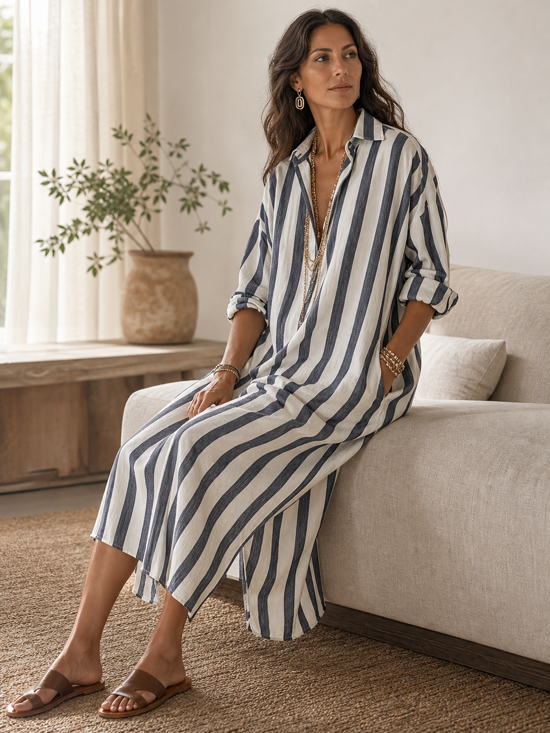 Sadie | Striped Shirt Maxi Dress