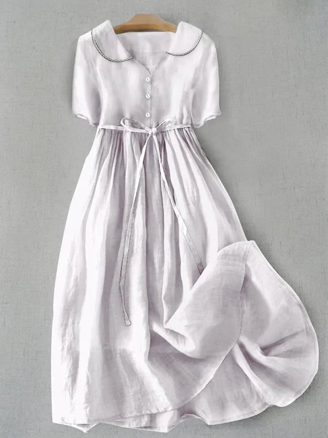 Isla | Elegant Cotton Linen Mid Sleeve Dress