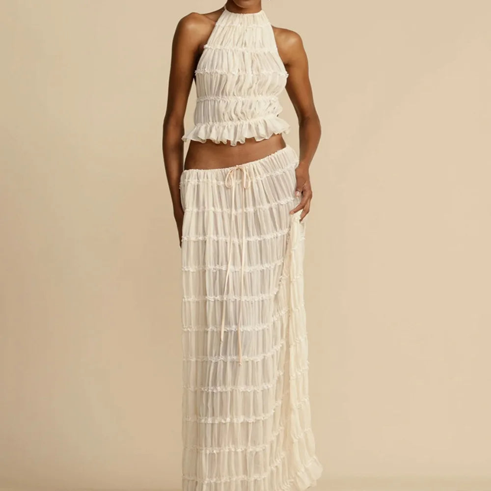 Isla | Lace-Up Maxi Halter Two-Piece Set
