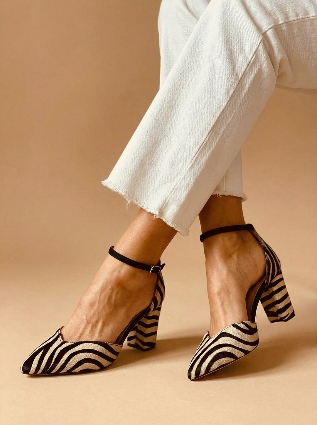 Merle | Classic Animal Print Ankle Strap Court Shoes
