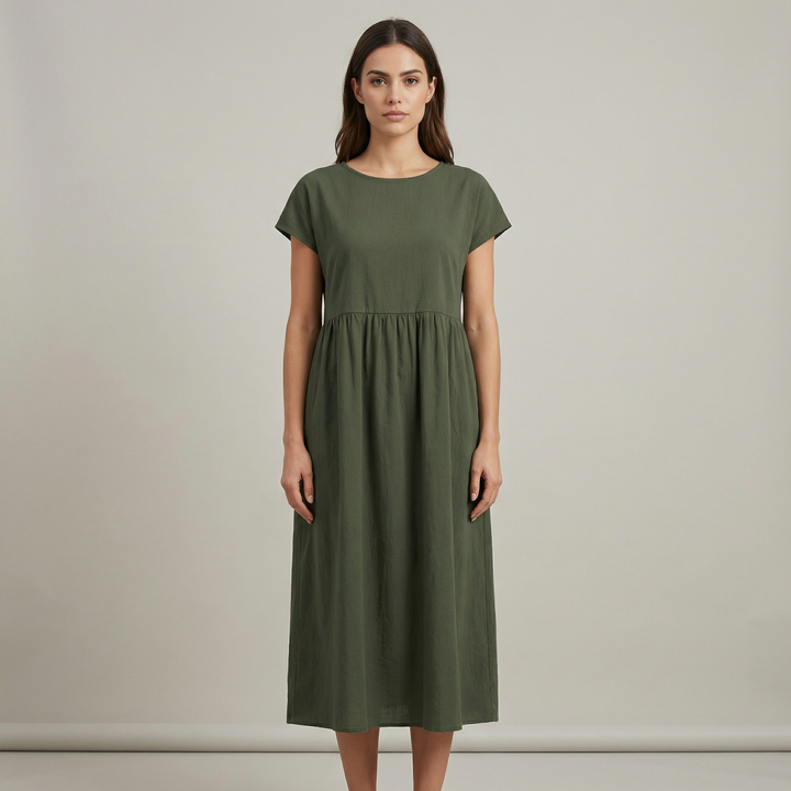 Freya | Light Midi Dress with Pockets and Short Sleeves