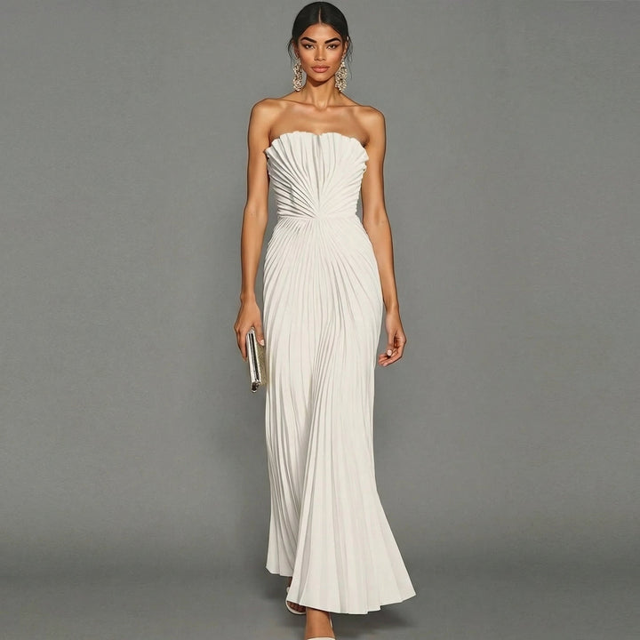 Celeste | Strapless Pleated Ceremony Midi Dress