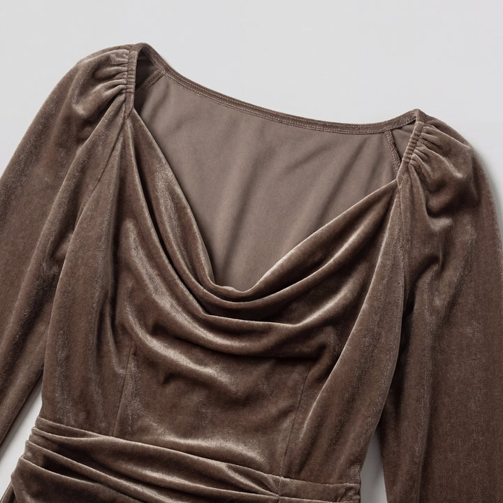 Nadia | Draped Velvet Evening Midi Dress