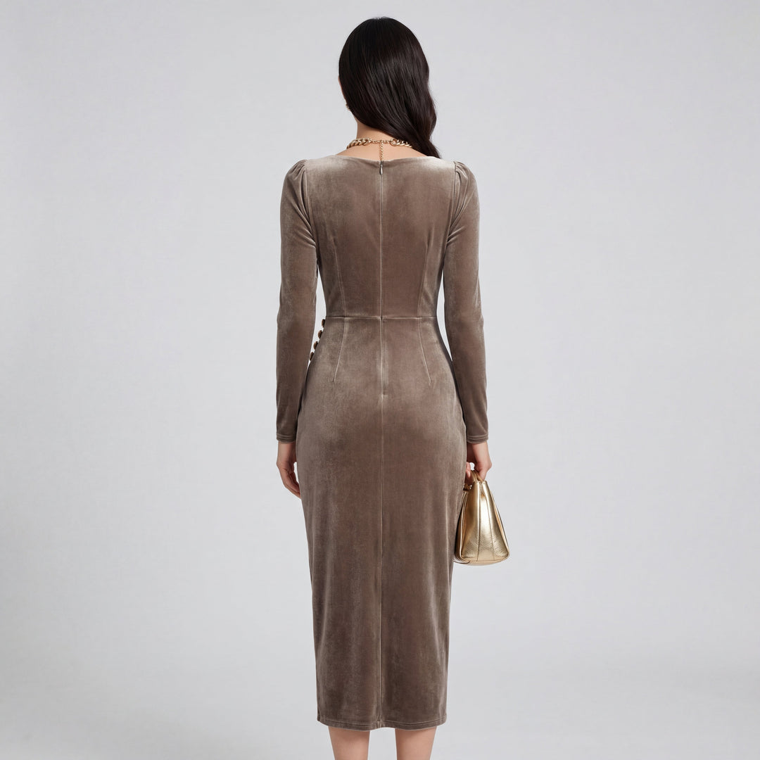 Nadia | Draped Velvet Evening Midi Dress