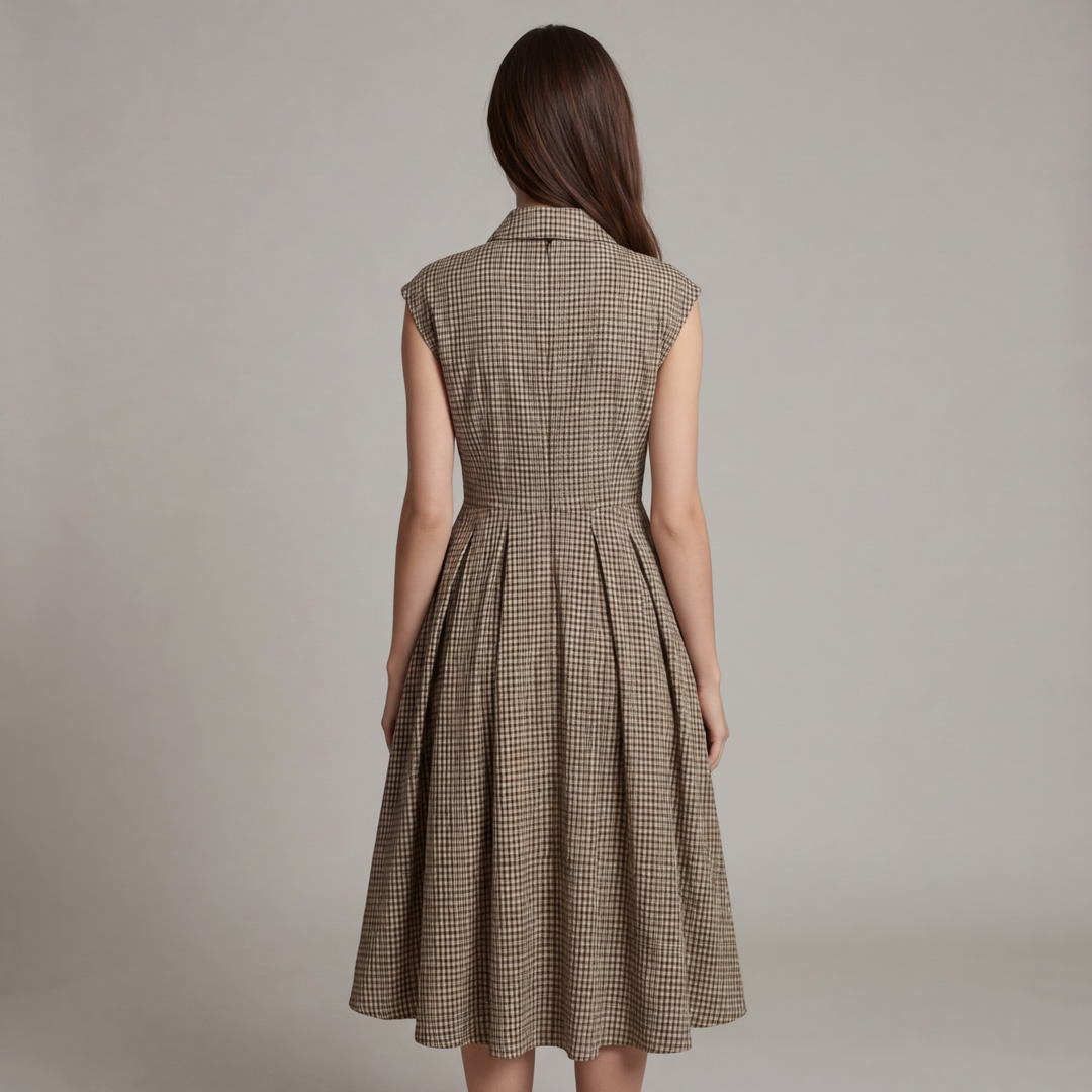 Hazel | Classic Plaid Button-Front Midi Dress