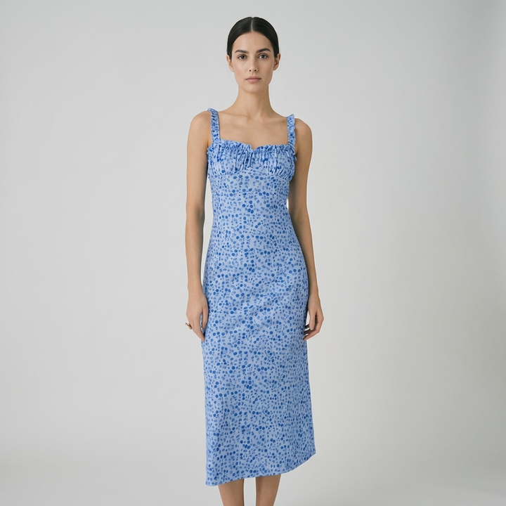 Amelie | Bohemian Floral Midi Dress with Adjustable Straps