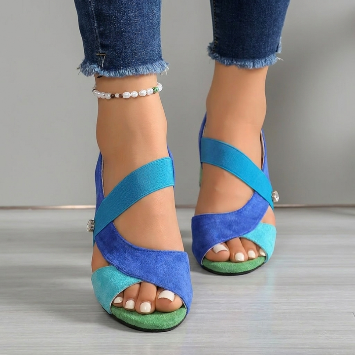 Pearl's Colourful Cross-Strap Sandals