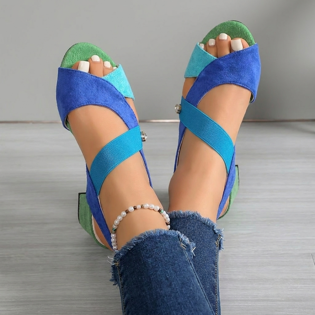 Pearl's Colourful Cross-Strap Sandals