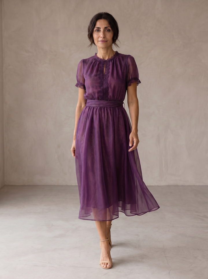 Coco | Maxi Dress with Teardrop Neckline and Chiffon Lace Trim