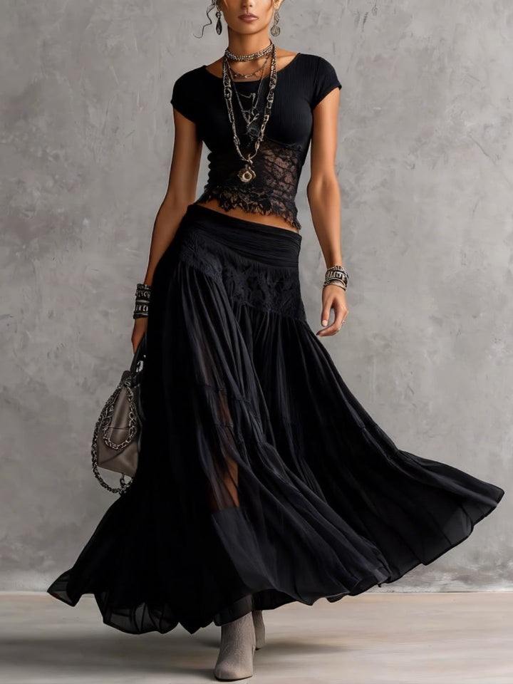 Ravenna | Black Lace Skirt Set
