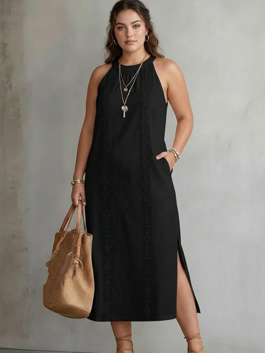Celine | Sleeveless Lace Detail Midi Dress