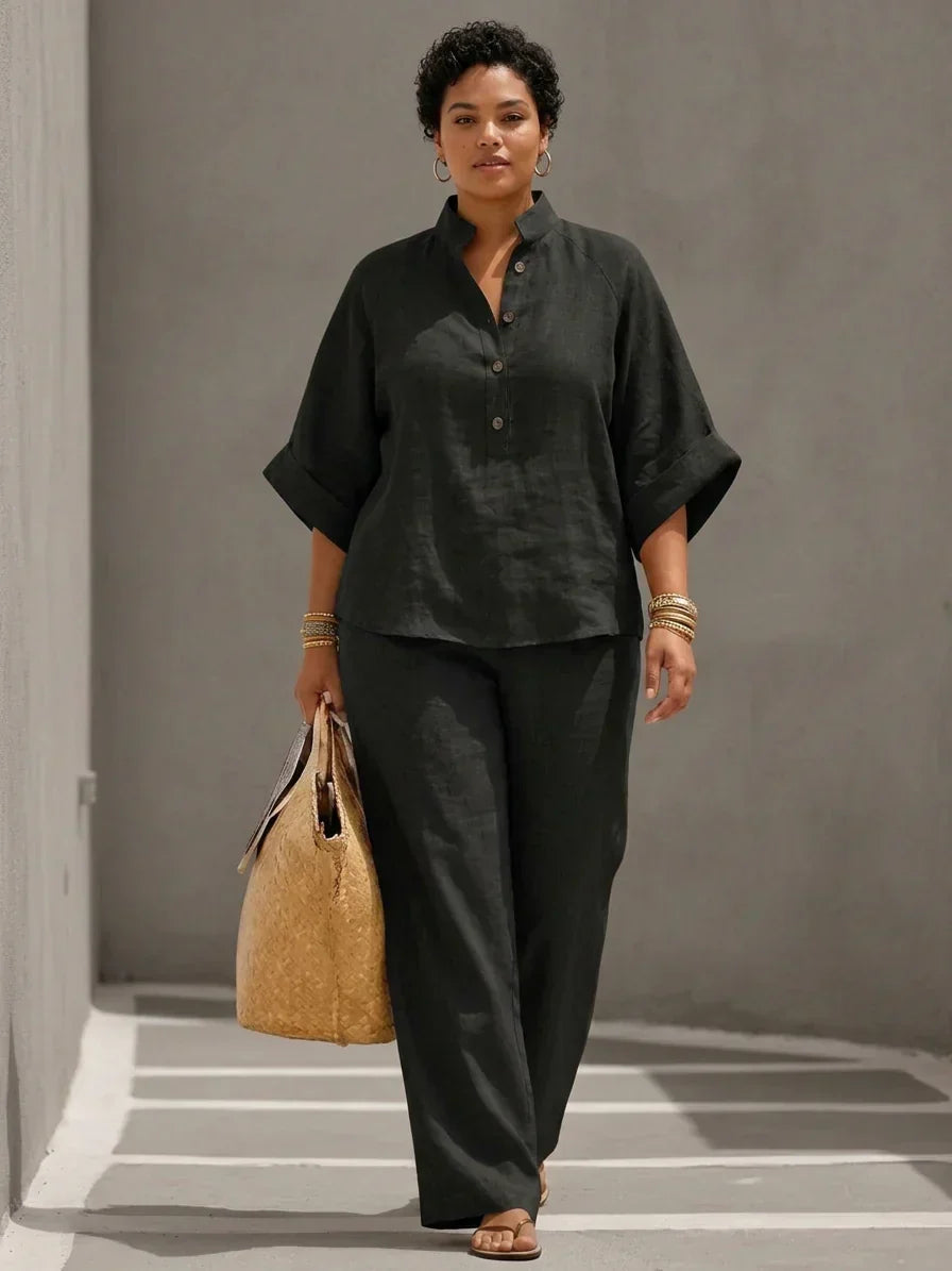 Maribel | Linen Set with Batwing Sleeves